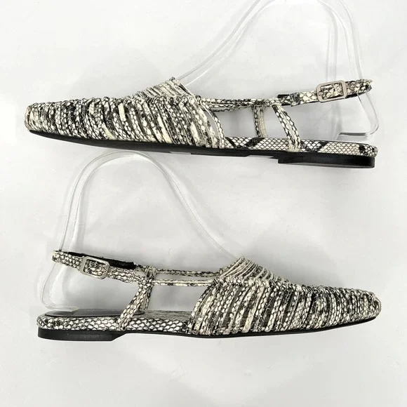 JEFFREY CAMPBELL Shoes Women 7.5 Black Snake Myron Slingback Flat Pointy Leather - Picture 4 of 10